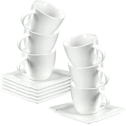KADAX Kaffeetassen Set, 12-Teiliger Porzellan Kaffeeservice, 220ml Cappuccino Tassen, Teeservice mit Untersetzer, Dickwandige Kaffeetässchen (Weiß)