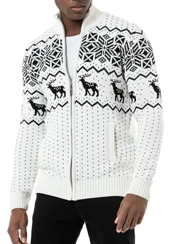 Redbridge Herren Strickjacke Norweger Strickpullover mit Reißverschluss - Funktionsjacken in Weiß, warme Strickjacke im Norweger Stil mit Reißverschluss und seitlichen Taschen für vielseitige Styles und maximalen Tragekomfort.