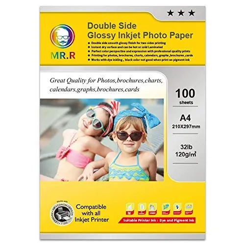 MR.R 120g/m² 100 Blatt A4 Format beidseitig hochglänzendes Inkjet bedruckbar Fotopapier tintenstrahldrucker glänzend foto paper Sofort Trocken Wasserfest Hochweiß fotoblätter