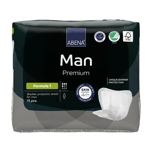 ABENA Man Premium Formula 1 - Sparpaket für Männer - Inkontinenzeinlagen für Männer mit atmungsaktiven, hautfreundlichen Eigenschaften. Die einzigartige Form bietet optimalen Komfort, Schutz und ein trockenes Gefühl.