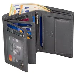Geldbörse Herren RFID echt Leder Portemonnaie Rindleder Schwarz (4450) Grau