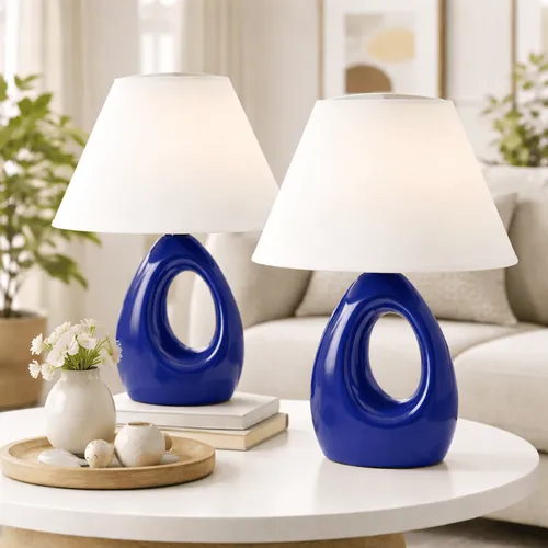 Tischlampe 2er Set Nachttisch Lampe Nachttischlampe Tischleuchte Leuchte Blau