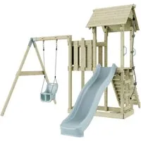 OutdoorToys Spielturm - Robuster Spielturm aus Holz in Eisblau, ideal für Kinder ab 3 Jahren. Fördert die motorischen Fähigkeiten und bietet stundenlangen Spielspaß im eigenen Garten.