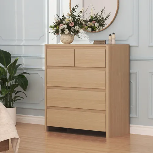 [en.casa] Kommode Takranmaa mit 5 Schubladen in Eicheoptik