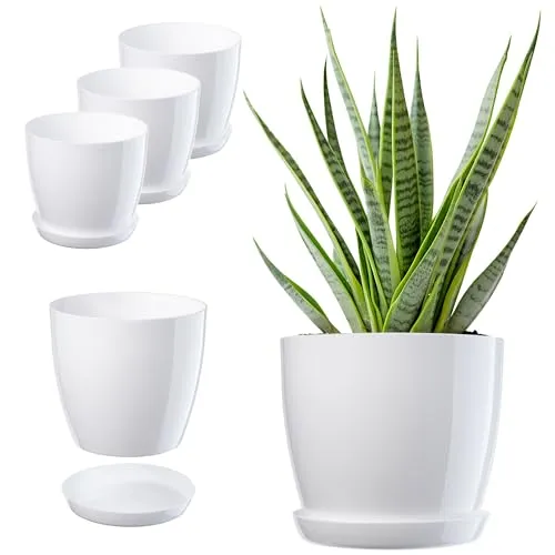 KADAX Blumentopf, Pflanzkübel-Set mit Untersetzer, Blumenkübel aus Kunststoff, runder Pflanztopf für Innenbereich, Übertopf für Blumen und Zimmerpflanzen, Kräutertopf (Set of 3 – 23cm, weiß)