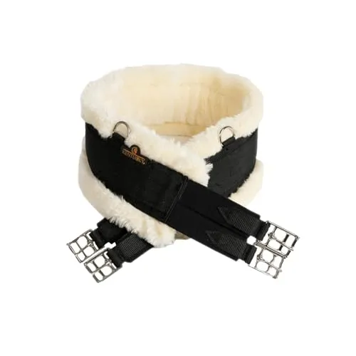 KENTUCKY HORSEWEAR Sattelgurt Pferde - doppelte Gummizüge mit unechten Schaffel-Gurt, Langgurt Lammfell, vegan, weich & flexibel, Pferde Zubehör