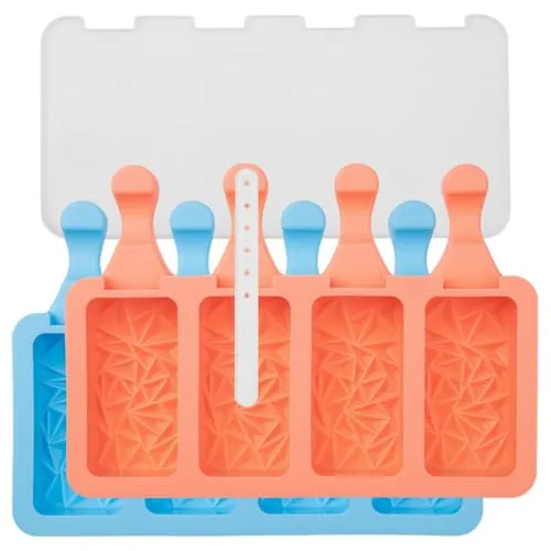 Lurch Eisform für Eis am Stiel, Popsicles Silikon 2er Set mit Deckel wiederverwendbar für Kinder und Erwachsene – Triangle