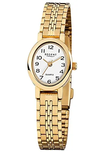 Regent Damen Analog Quarz Uhr 12210805 - Elegante Armbanduhr für Damen mit goldenem IPG-Stahlarmband und -gehäuse, 3 bar wasserdicht und präzises Quarz Uhrwerk für zuverlässige Zeitmessung.