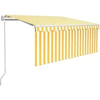 vidaXL Automatische Markise 3,5x2,5m mit LED und Windsensor - Gelb Weiß - Genieße Schatten und Stil im Freien mit dieser automatischen Markise! Robuster Aluminiumrahmen, anpassbare Höhe und Winkel sowie energiesparende LED-Beleuchtung bieten Komfort und Funktionalität.