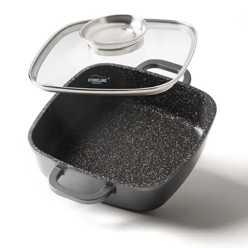 STONELINE Servierpfanne mit Aroma-Glasdeckel - Pfanne für alle Herdarten, inklusive Aromafunktion und Easy-Clean Effekt für müheloses Kochen und Reinigen.