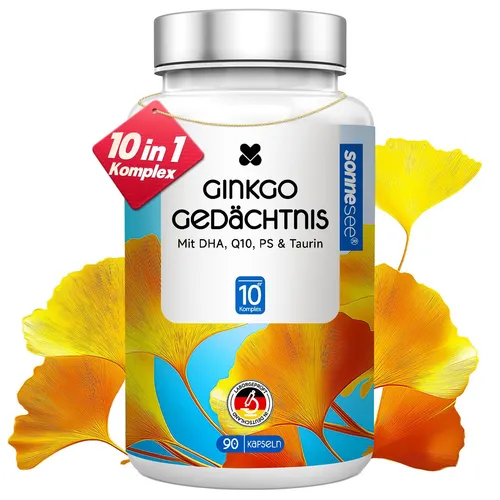Sonnesee Ginkgo Gedächtnis Komplex mit DHA, Q10, Phosphatidylserin & Taurin, 90 Kapseln
