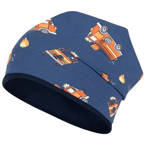 Smarilla Jungen Mütze Übergangsmütze Beanie Fahrzeuge Frühling Herbst Baumwolle, Größe: 46-48, Farbe: Feuerwehr-Blau