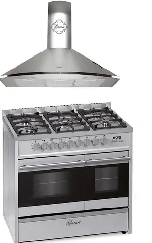 GURARI Gasherd-Set 90 cm mit Dunstabzugshaube - Vielseitiges Gas-Elektro Standherd-Set mit 8 Funktionen und 5 Kochzonen. Der 1-fach-Teleskopauszug sorgt für einfachen Zugriff auf Ihre Speisen.