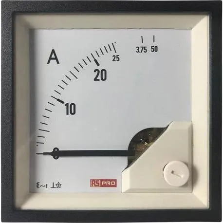 RS PRO Amperemeter 50 (Input)A AC Dreheisen, 68mm x 68mm T. 54 (<30 A) mm, 62 (30 60 A) mm, 0 50 (1862451)