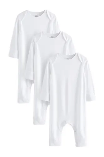 NEXT Baby Hautfreundliche Schlafanzüge 3er-Pack in Weiß (74-80) - Superweiche Schlafanzüge mit Rundhalsausschnitt und langen Ärmeln. Druckknopfverschluss und Anti-Rutsch-Füße für sicheren Halt. Ideal für einen komfortablen Schlaf.
