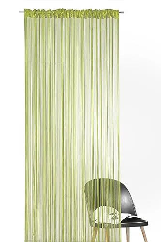 heimtexland ® Fadengardine in grün HxB 160x148 cm mit Stabtunnel KÜRZBAR hochwertige Qualität Fadenvorhang Fadenstore Ökotex Typ121