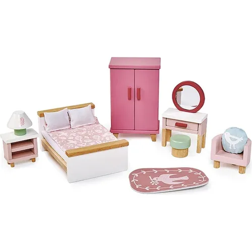 Tender Leaf 7508152 Dovetail Bedroom Set - 15-teiliges Schlafzimmer-Set für Puppenhäuser, nachhaltig aus Gummibaumholz, mit stilvollem Doppelbett, Kleiderschrank und mehr. Ideal für kreative Rollenspiele!