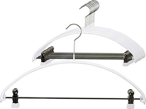 MAWA Kleiderbügel, 10 Stück, platzsparende Universalbügel mit Klammernsteg für T-Shirts, Hosen, Röcke und Tops, 360° drehbar, hochwertige Antirutsch-Beschichtung, 40 cm, Weiß