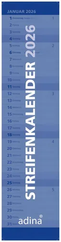 ADINA Streifenkalender XL blau 49,5x11,3cm Monatskalender 2026