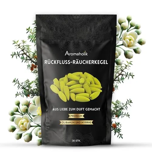 Premium Rückfluss Räucherkegel Wasserfall, Natürlich aromatische Räucherkegel mit Olibanum und Myrrhe Duft, 30 Stück, Frische Räucherkerzen für Stressabbau und Meditation, Backflow Incense, Aromaholik
