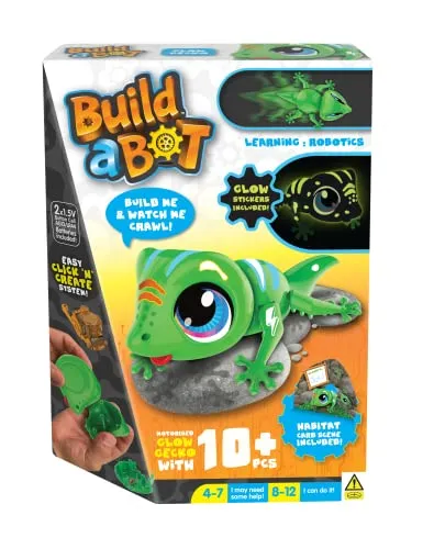 Build-a-Bot: Glow Gecko, Bauen Sie Ihren eigenen interaktiven Haustier-Gecko, einfaches Klick'n' Create-System, 20+ teiliges STEM-Roboter-Kit für Kinder, ab 4 Jahren, Grün