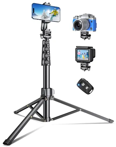 CIRYCASE Handy Stativ, 177cm Ausziehbares Selfie Stick aus Aluminium mit Kabellosem Fernauslöser, Tragbar & Verstellbarer Winkel, Stativ für Smartphone Kompatibel mit iPhone/Samsung/Mikrofon/Fülllicht