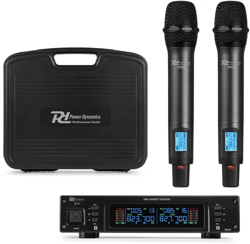 POWER DYNAMICS PD220 2x 80 Kanal Profi True Diversity UHF Doppel Funk Mikrofon