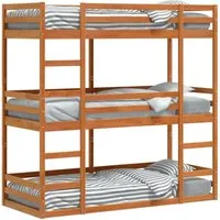 vidaXL Dreifach-Etagenbett Wachsbraun 75x190 cm - Klassisches Etagenbett aus massivem Kiefernholz, ideal für kleine Räume. Mit Rausfallschutz und praktischer Leiter für mehr Sicherheit. Perfekt für große Familien oder Übernachtungsgäste.