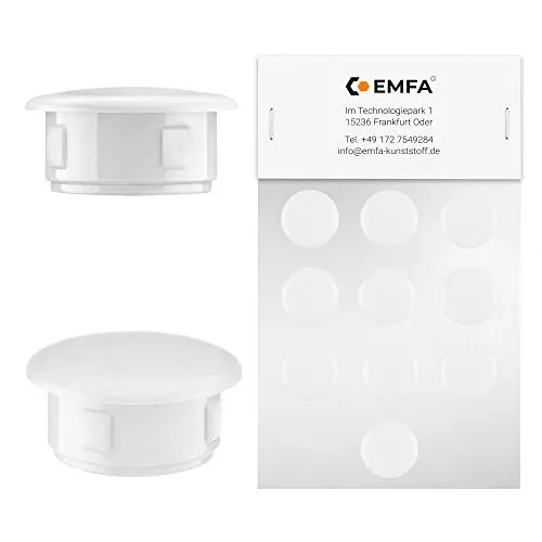 EMFA Abdeckstopfen für Bohrung Durchmesser 30 mm Weiß RAL 9010 Blindstopfen Abdeckkappen Endkappen Verschlusskappen 10 Stück Kopfdurchmesser 36 mm, Borloch 3,0 cm