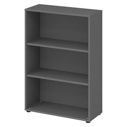bümö Regal Graphit, Standregal aus Holz für Ordner & Bücher - Aktenschrank für kleine Büros, mit 2 einstellbaren Fachböden für 3 Ordnerhöhen und kippelfreiem Stand dank Feinjustierung der Regalfüße.