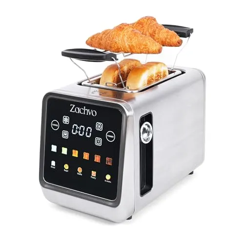ZACHVO Toaster 2 Scheiben Edelstahl mit Smart Touchscreen & LED-Countdown