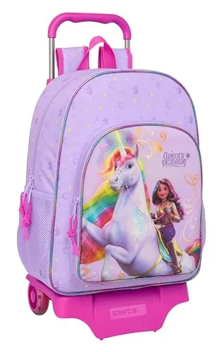 Unicorn Academy Großer Schulrucksack mit Trolley, Kinderrucksack, anpassbar an Kinderwagen, ideal für Kinder im Schulalter, bequem und vielseitig, Qualität und Widerstandsfähigkeit, 33 x 15 x 42 cm