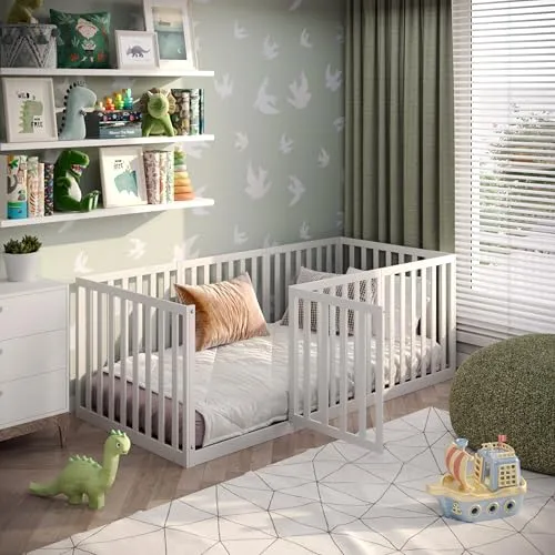 CADANI Teso Kinderbett 90x200 cm – Montessori Bodenbett mit Tür und Rausfallschutz