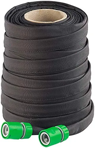Royal Gardineer Wasser Schlauch: Flacher Perlschlauch, Schnellanschluss-Kupplungen & Stopp-Ventil, 50 m (Heckenschläuche Bewässerung, Schlauch Bewässerungssystem, Rasensprenger)