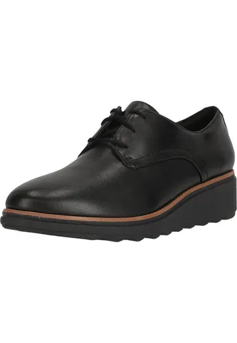 Clarks Schnürschuhe Sharon Rae, Glattleder, Schwarz, Damen - Elegante Schnürer für Damen aus hochwertigem Glattleder, mit gepolsterter Wechseldecksohle für höchsten Komfort und ideal für lange Büro-Tage.