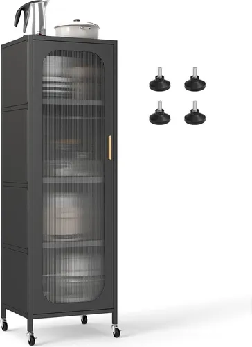 COSTWAY 5-stöckiger Küchenschrank auf Rollen – Stabil und Flexibel - Flexibler Küchenschrank mit stabilem Metallrahmen, 5 verstellbaren Regalen und halbtransparenter Tür. Ideal für Küche oder Wohnzimmer – bietet praktische Aufbewahrungslösungen und einfache Mobilität durch Rollen.