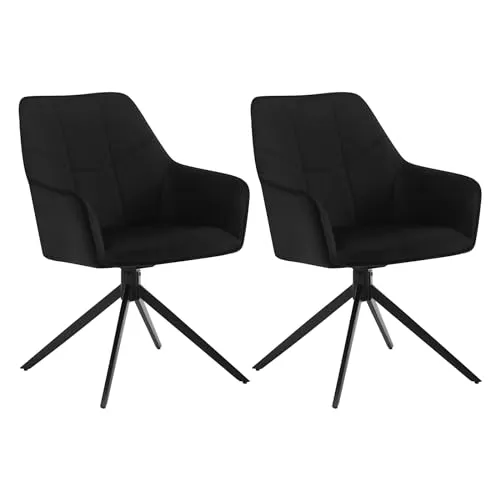 WOLTU Esszimmerstühle drehbar 2er Set, für Esszimmer Wohnzimmer Küche, Küchenstühle gepolstert mit Armlehnen, Metallbeinen, aus Samt, Schwarz