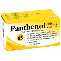 Panthenol 100 mg Jenapharm Tabletten - Arzneimittel zur unterstützenden Behandlung von Entzündungen der Mund- und Rachenschleimhaut, mit 100 mg Dexpanthenol pro Tablette für schnelle Linderung.