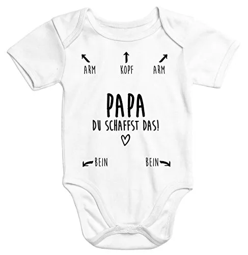 MoonWorks Baby Body Papa Du Schaffst Das Kurzarm Babybody Bio-Baumwolle, Weiß, 3-6 Monate
