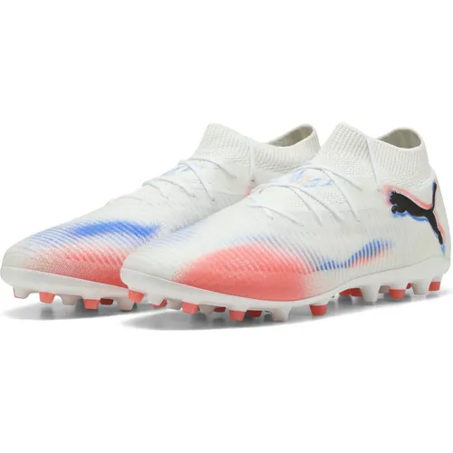 PUMA Unisex Future 8 Pro Mg Fussballschuh – Weiß, Schwarz, Leuchtendes Rot, 44 EU - Fussballschuhe mit innovativer Fit- und Grip-Technologie für optimalen Ballkontakt und Kontrolle auf dem Platz.