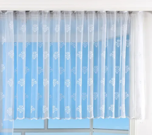 Jacquard Bogenstore Gardine Kräuselband Blumenmuster Barock, 145x300 (HxB)