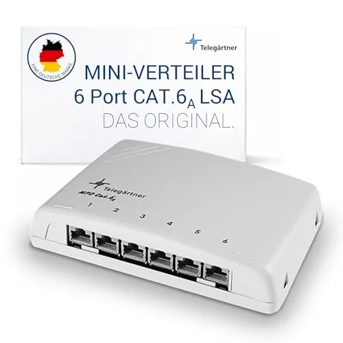 Telegärtner Mini-Verteiler Cat6A MPD6-HS K RAL7035 - Sonstige Elektronik & Messtechnik, kompakter Verteiler für höchste Übertragungsraten bis 10 Gbit/s, ideal für dezente Wand- oder Möbelmontage.