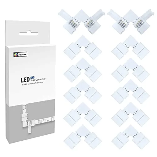 Plozoe LED Eckverbinder, Streifen Verbinder, (12 Stück) 4 polig 10mm RGB 5050 Strip, Lichtstreifen Band Ecke, Schnellverbinder Steckverbindungen, Connector