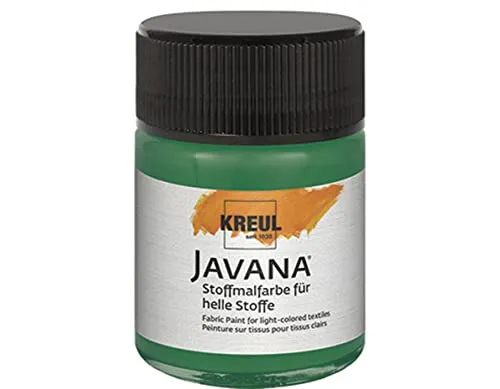 KREUL 91946 - Javana Stoffmalfarbe für helle Stoffe, 50 ml Glas in dunkelgrün, geschmeidige Farbe auf Wasserbasis mit cremigem Charakter, dringt fasertief ein, waschecht nach Fixierung