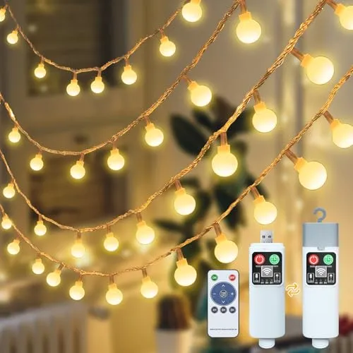 YIFMOO LED Lichterkette Innen Batterie, 10M 100 LED USB Aufladbare Kugeln Lichterkette mit Timer & 8 Modi, IP65 Wasserdicht Lichterketten Außen Batterie für Zimmer Balkon Garten Weihnachten Deko