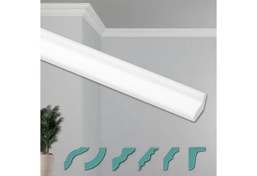 Hexim Deckenleiste ZG5, Max. Paket (bester Meterpreis), Deckenleisten modern XPS Styropor weiß, 2 Meter Stuckleisten Styroporleisten Zierleisten Stuck Eckleisten