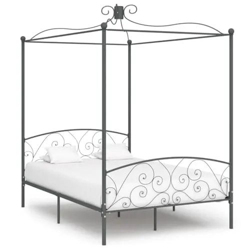 vidaXL Himmelbett-Gestell Grau Metall 140 x 200 cm - Elegantes Himmelbett-Gestell aus robustem Metall, ideal für ein stilvolles Schlafzimmer. Ausgestattet mit einem Oberrahmen für Vorhänge oder Moskitonetz, sorgt es für Privatsphäre und einen einzigartigen Charme.