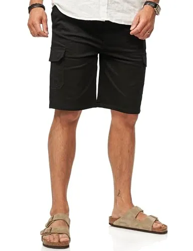 Soulstar Herren Kurze Hose Cargoshorts mit Gummibund & Gürtelschlaufen - Sommershorts Bermuda für Männer - Elastische Chinoshorts im Regular-Fit S2_HAMM-Black-XXL