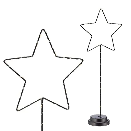 Cepewa LED Stern Stern zum Austellen | Metallgestell 51cm warmweiß batteriebetrieben | Lichterdeko Weihnachtsstern (1 x LED Sternlampe mit Fuß 12LEDs)