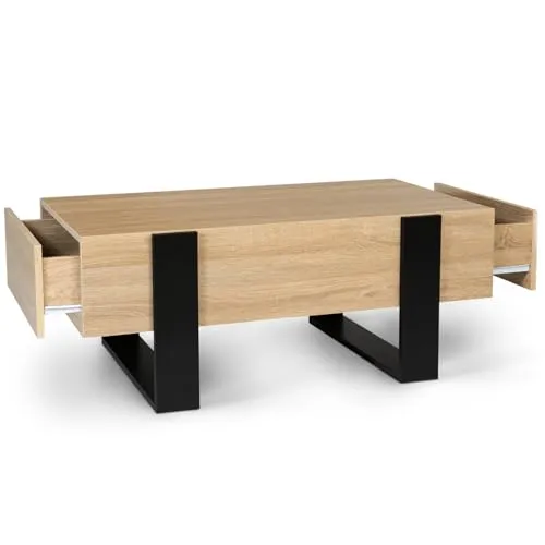 IDMarket - Rechteckiger Couchtisch Phoenix mit Schubladen 100 cm Holz und Schwarz
